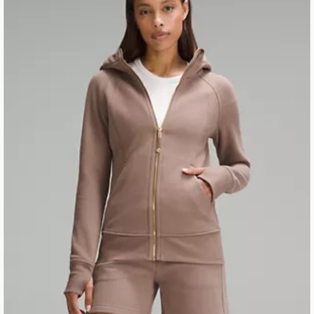 Lululemon Scuba Full-Zip Hoodie in Taupetastic with Gold Zipper, Size 6